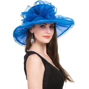 Women's Organza Kentucky Derby Fascinator Hat Blue2